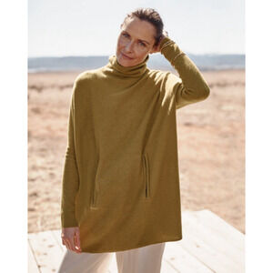Garnet Hill Sweater Size M Oversized Wool Cashmere Blend Turtleneck Mustard Fall
